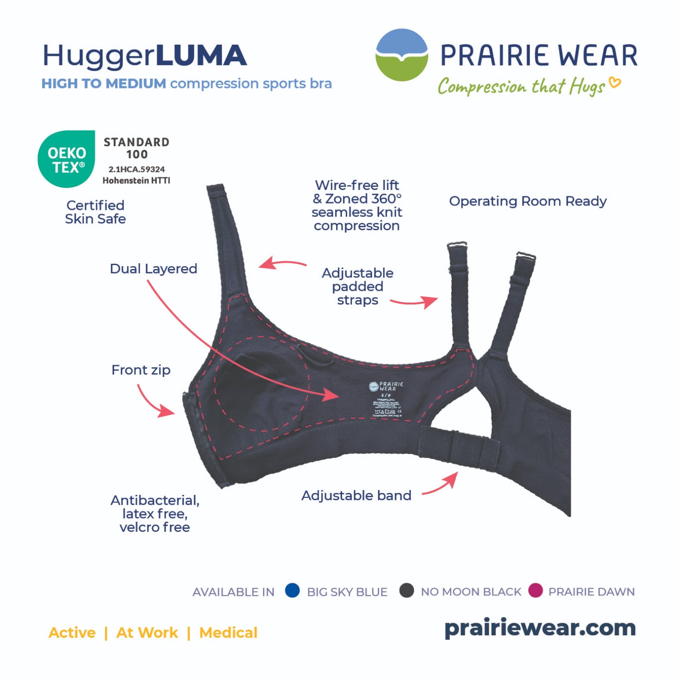 The Luna sports bra has wide, adjustable straps that are great for